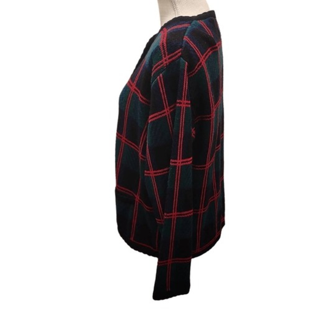 Vintage Tally-Ho Plaid Cardigan Sweater Medium Red Green Blue Crest Buttons 90s - Picture 11 of 12